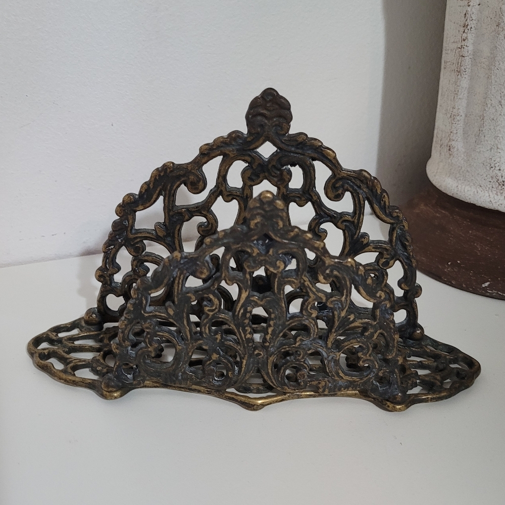 Vintage Brass Letter Napkin Mail Holder Organizer